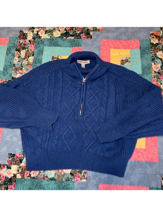Urban Outfitters Sweaters - Urban Outfitters Woman’s S Blue Cable Knit Crop Half-Zip Sweater Size Small